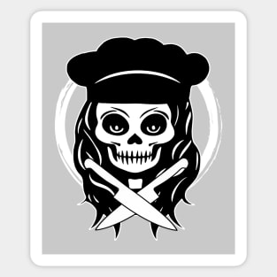 Female Chef Skull and Knives White Logo Sticker